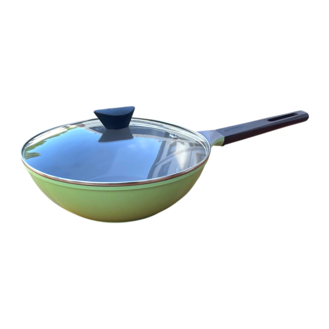 Neoflam Nature+ 30cm Wok Pan Induction Apple Green with glass lid