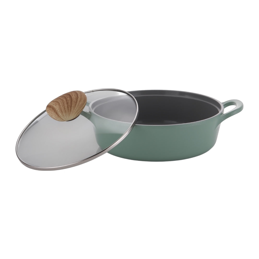 Neoflam Retro 22cm Low Stockpot Induction with Glasst Lid Green Demer