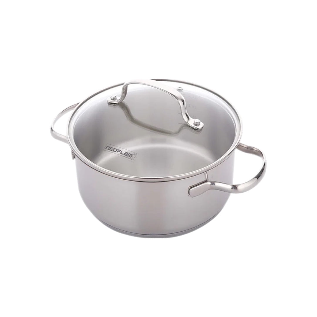 Neoflam Stainless Steel 22cm Stock pot with Glass lid