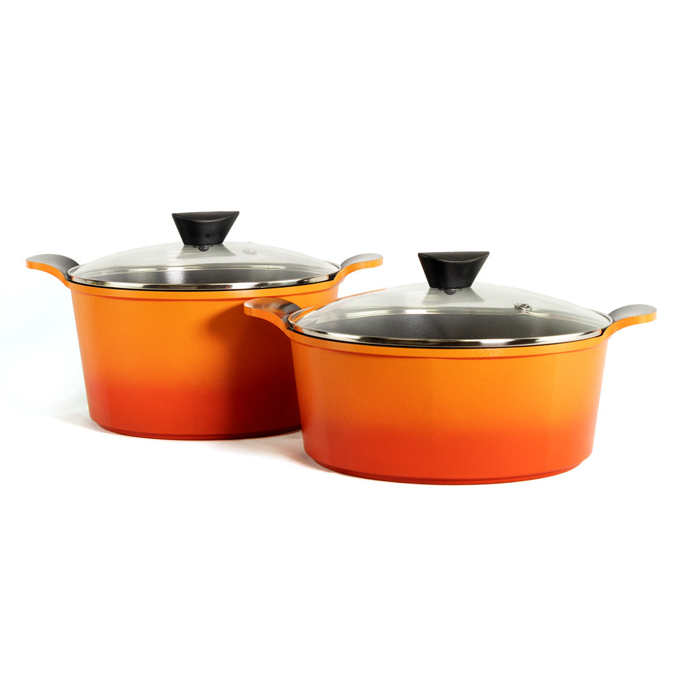 Neoflam Venn Orange Induction set 2 Piece Set 28cm Casserole and 26 Deep Casseroles