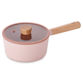 Neoflam Fika 18cm Saucepan Induction with Glass lid and silicon rim Pink