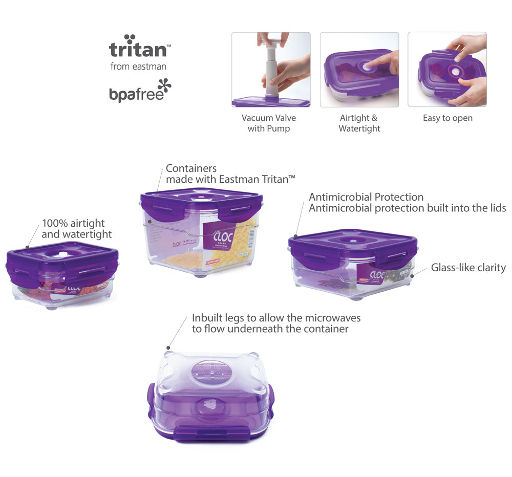 Neoflam CLOC Tritan Vacuum Container Square 800ml - BPA Fee