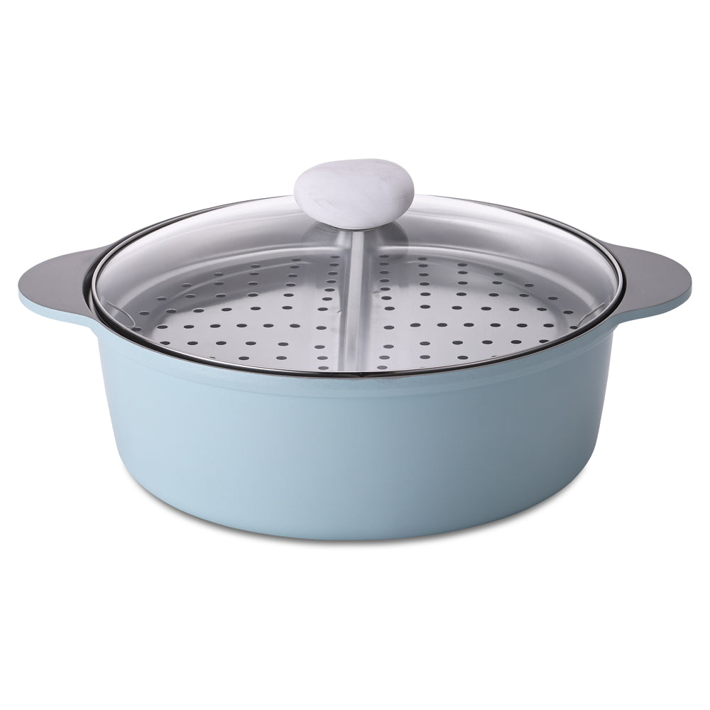 Neoflam Divided 30cm casserole 5.8L Induction with divided steamer Blue