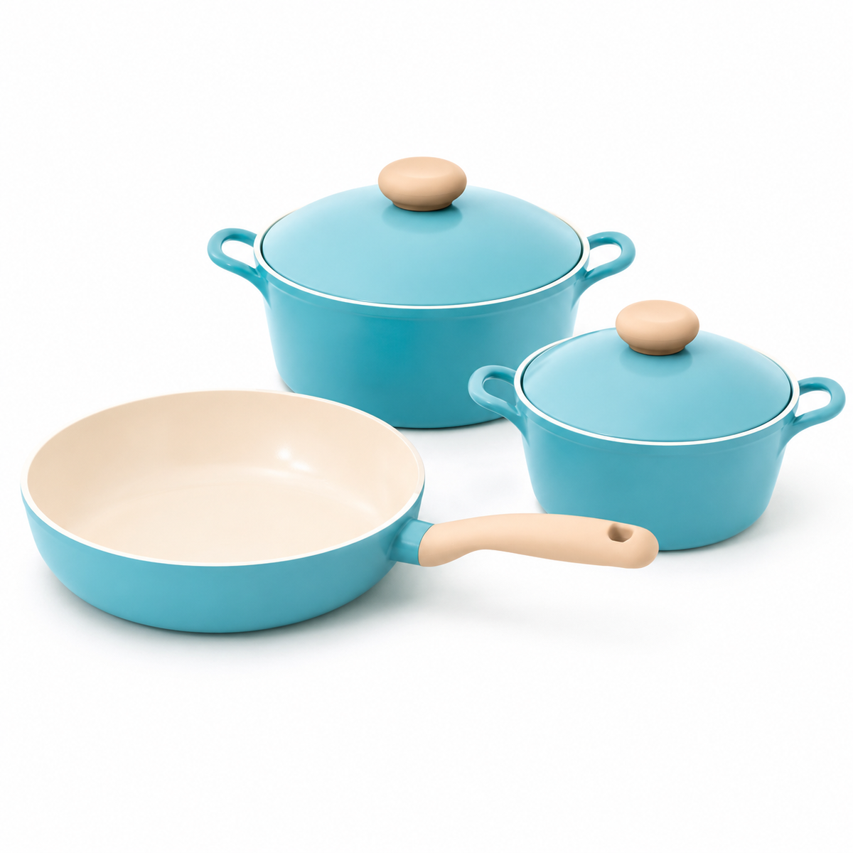 Neoflam Retro 3 Piece Set 26cm Chef pan 22cm Casserole 26cm Casserole Induction with Die-Cast Lid Mint