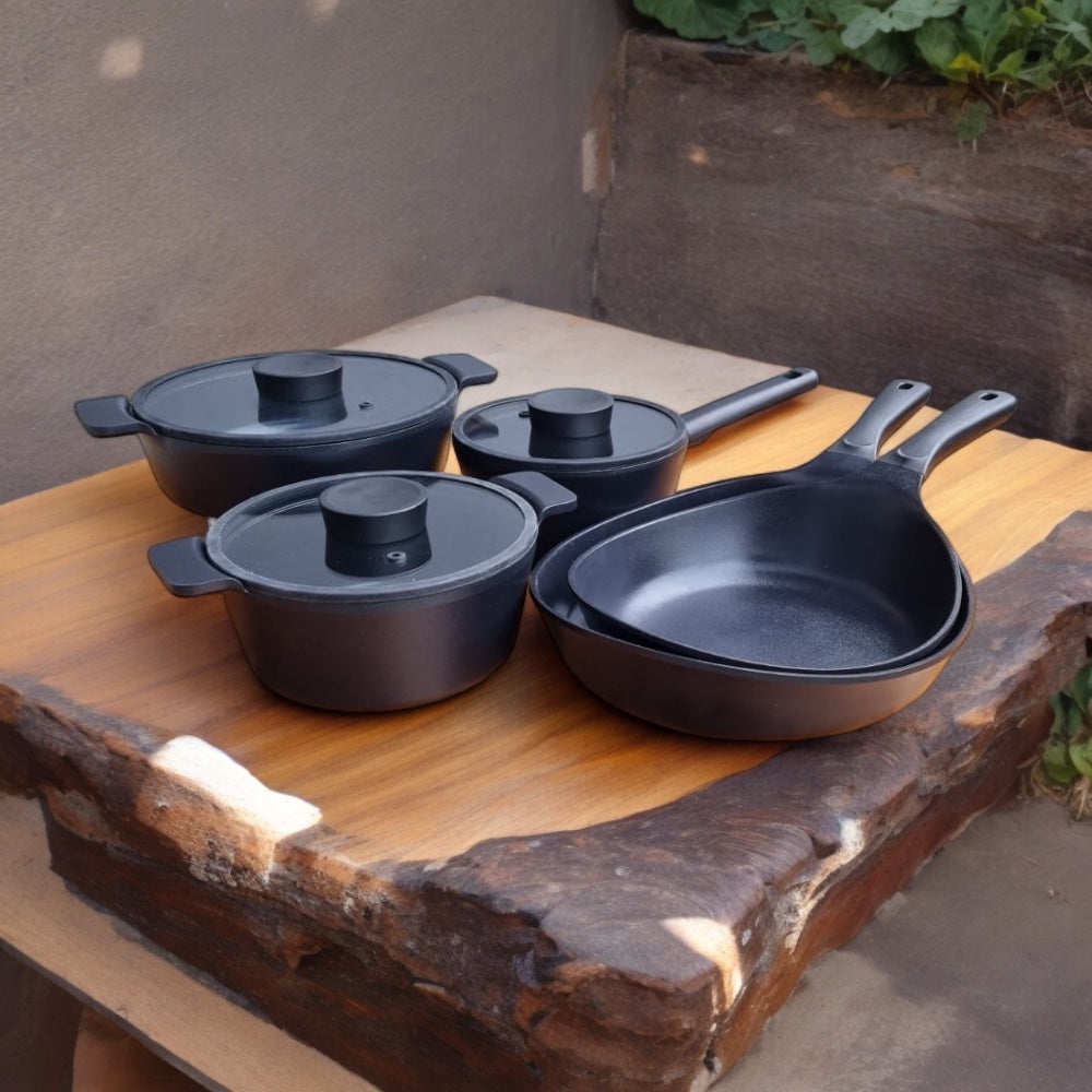 Neoflam Vulcan small se 24, 28cm Frying pan, Saucepan and 20, 24cm Casserole Set - Induction Black