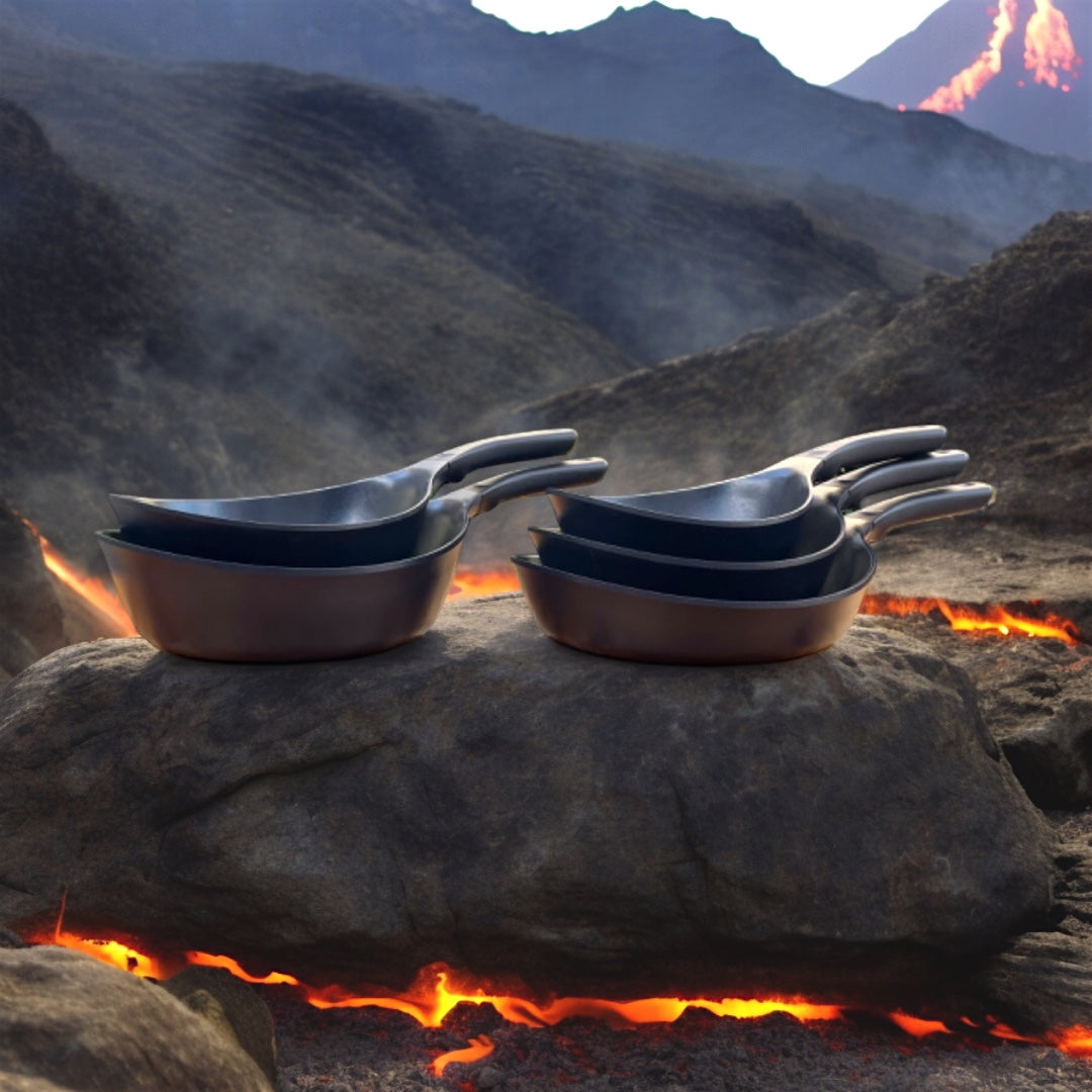 Neoflam Vulcan 20, 24, 28cm  Frypans and 24, 28cm Woks Set Induction Black