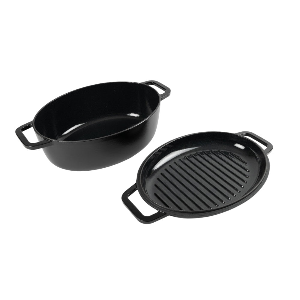 Neoflam Cast Iron Oval with Roaster lid 2pcs set 6.2L Black
