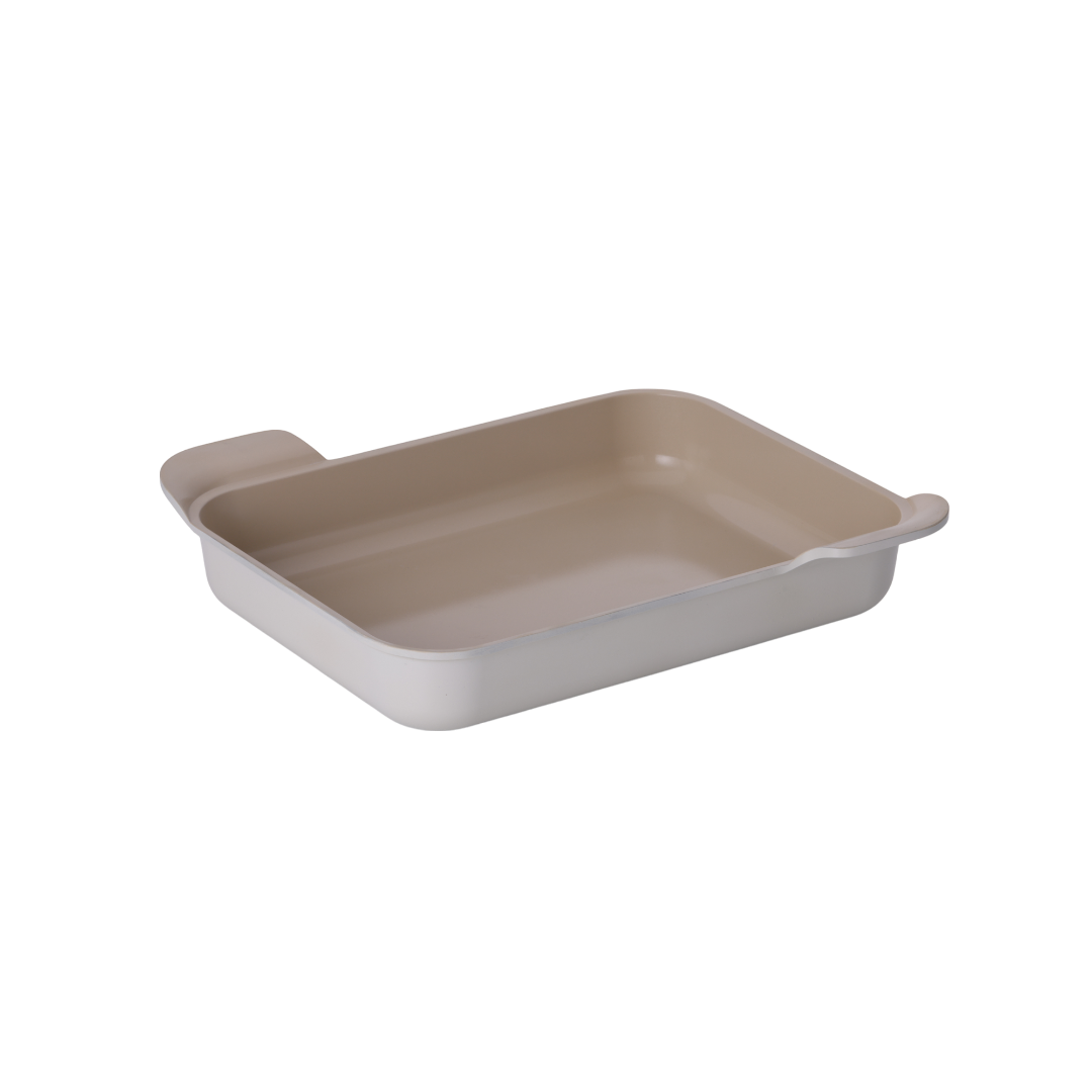 Neoflam Fika roasting pan set of 2, beige ceramic non-stick coating, high sides, oven to table bakeware.