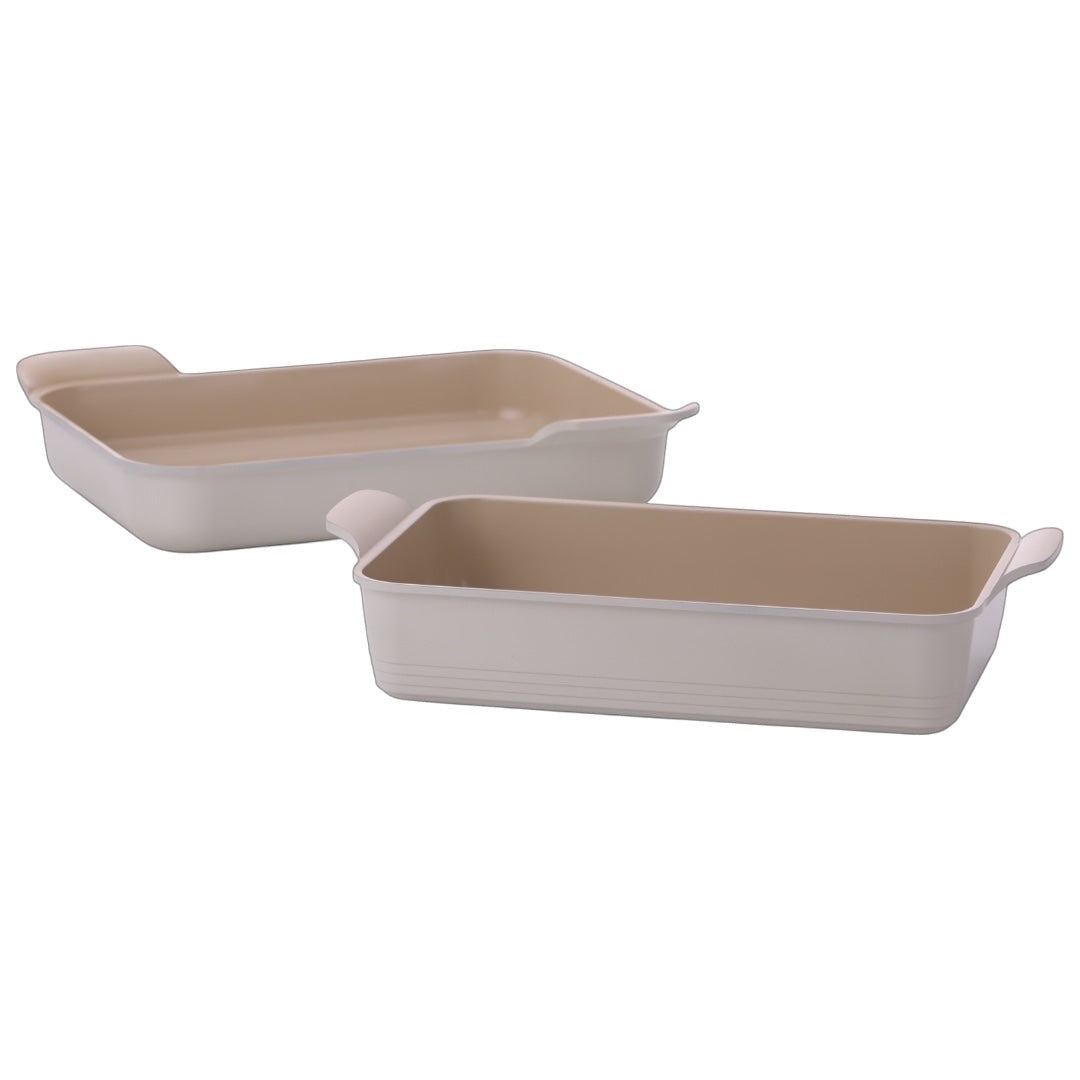 Neoflam Fika roasting pan set of 2, cream exterior, tan interior, non-stick Ecolon coating, PFAS-free, oven safe.