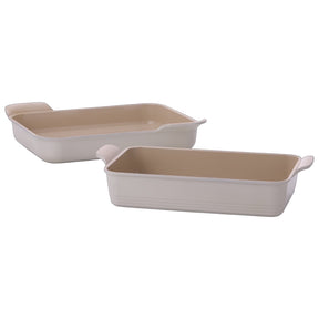 Neoflam Fika roasting pan set of 2, cream exterior, tan interior, non-stick Ecolon coating, PFAS-free, oven safe.