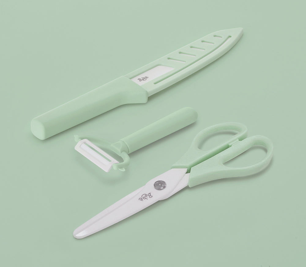 Neoflam Bebe 3pcs kitchen tools set Ceramic knife, Peeler, Scissors Mint