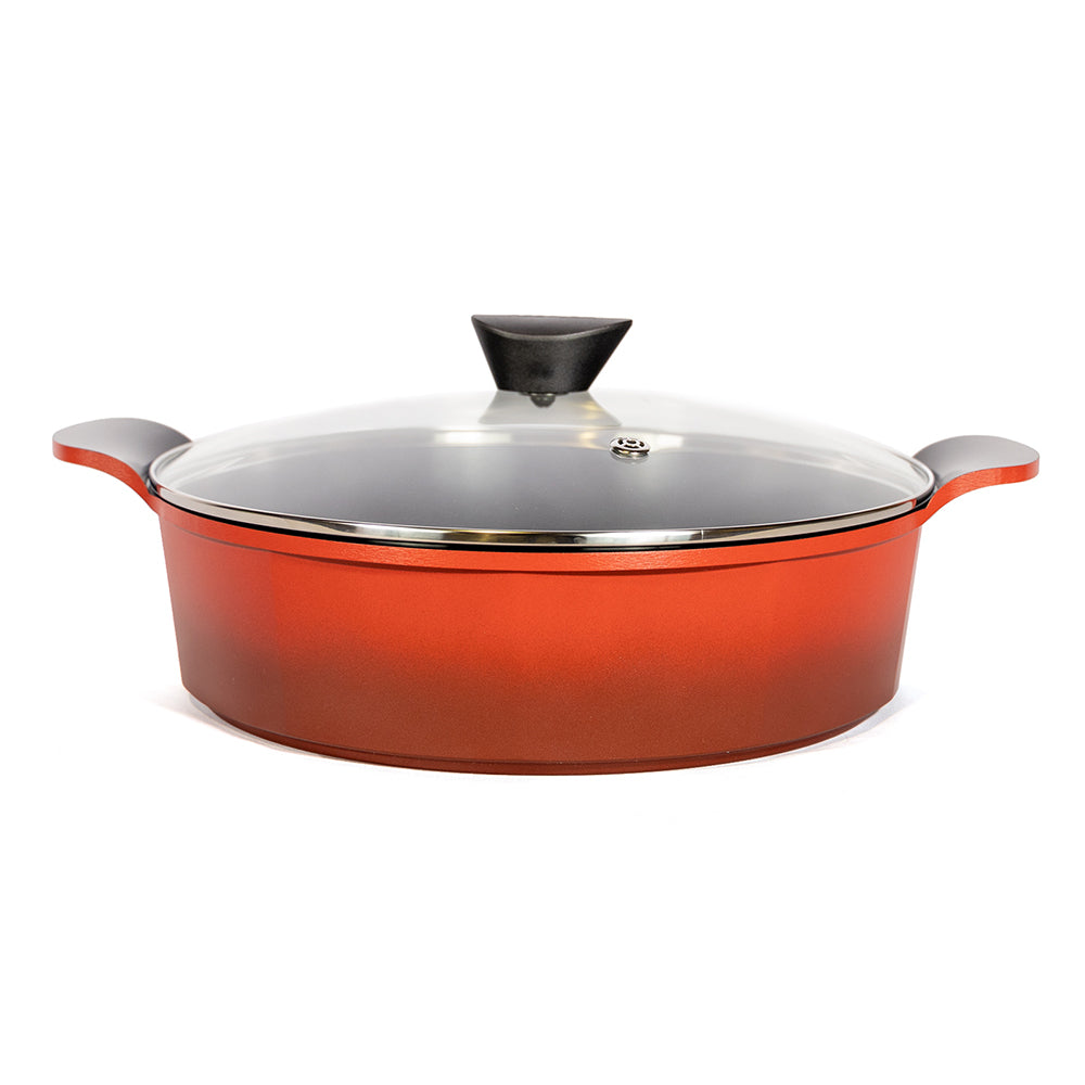 Neoflam Venn Red Induction set 5 Piece 24, 28cm Casserole, 28 ,32cm Low Casserole and Large Roaster