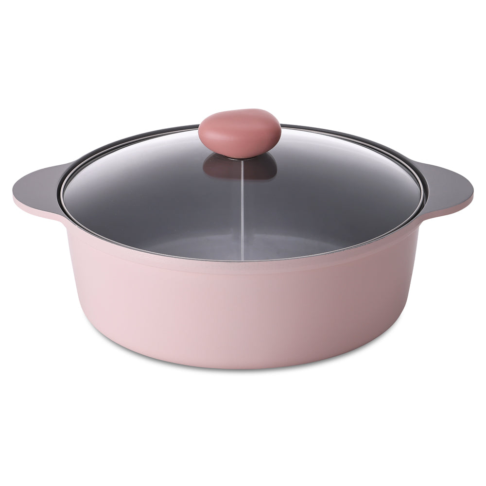 Neoflam Divided 30cm casserole 5.8L Induction with divided steamer Pink