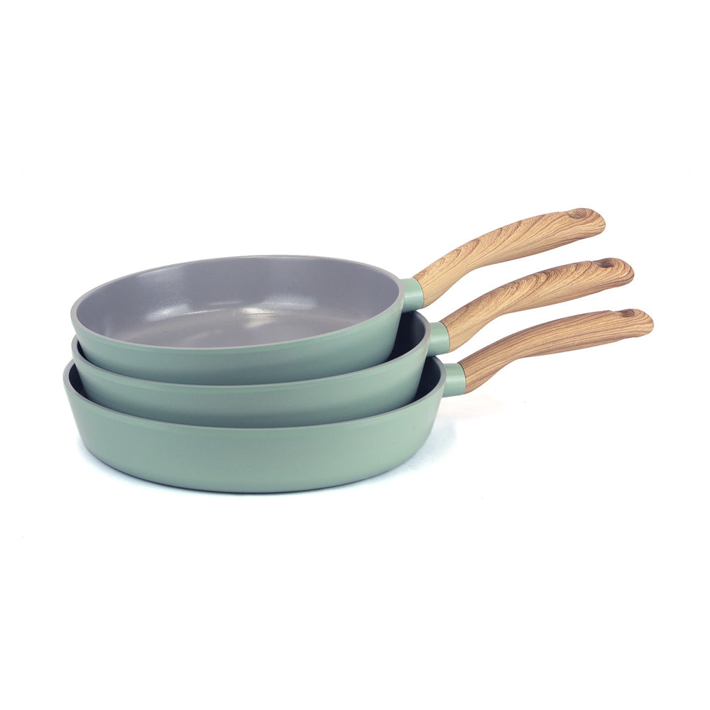 Neoflam Demer Green Retro Induction Set - 24 and 28cm Fry pans and a 26cm Chef pan