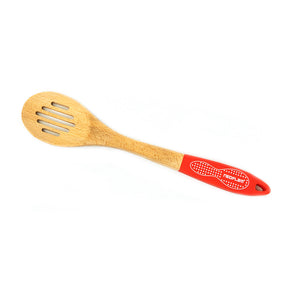 Neoflam Beechwood Slotted Spoon Red Silicon Handle