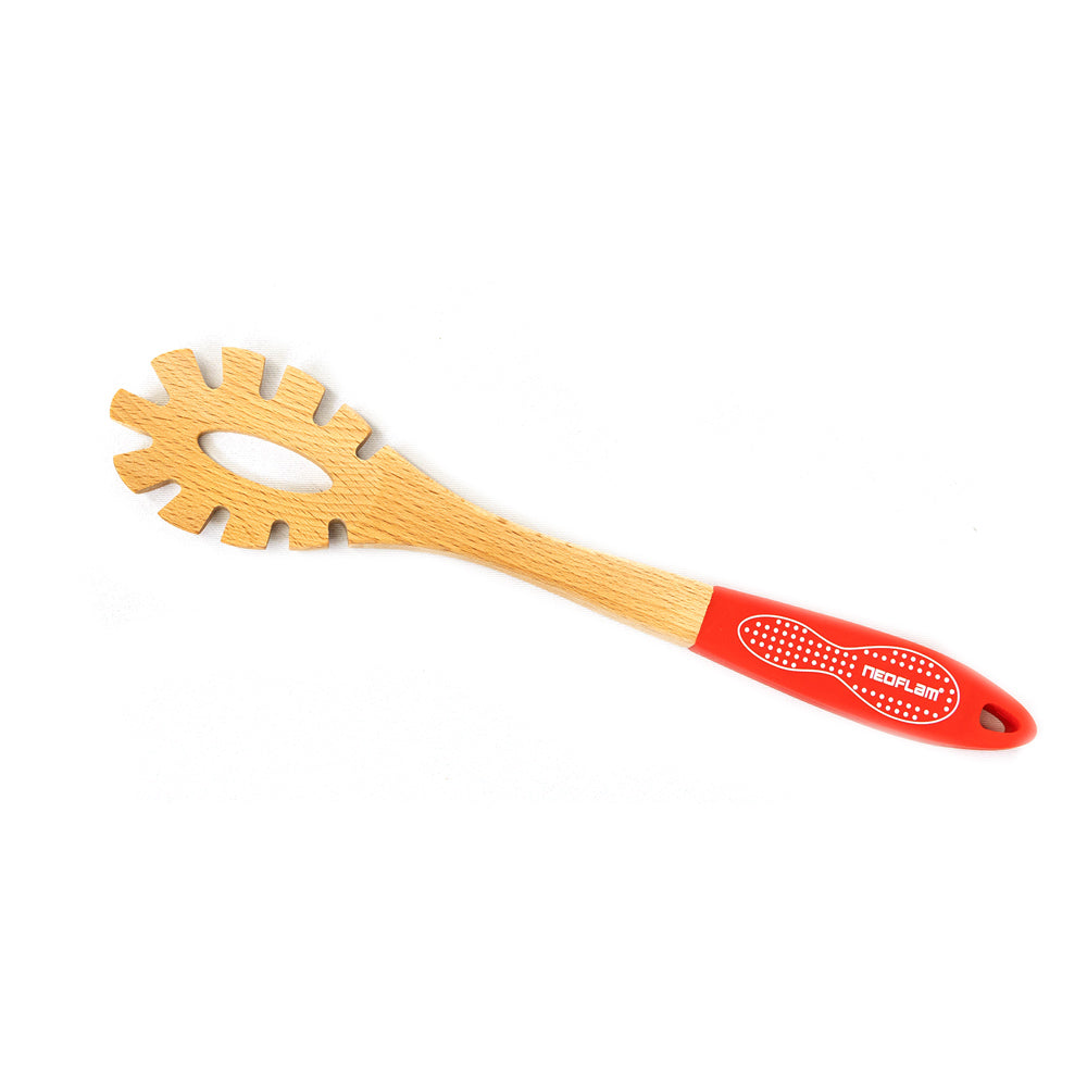 Neoflam Beechwood Spaghetti Spoon with Red Silicon Handle