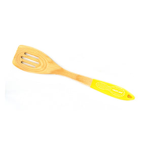 Neoflam Beechwood Slotted spatula with Yellow Silicon Handle