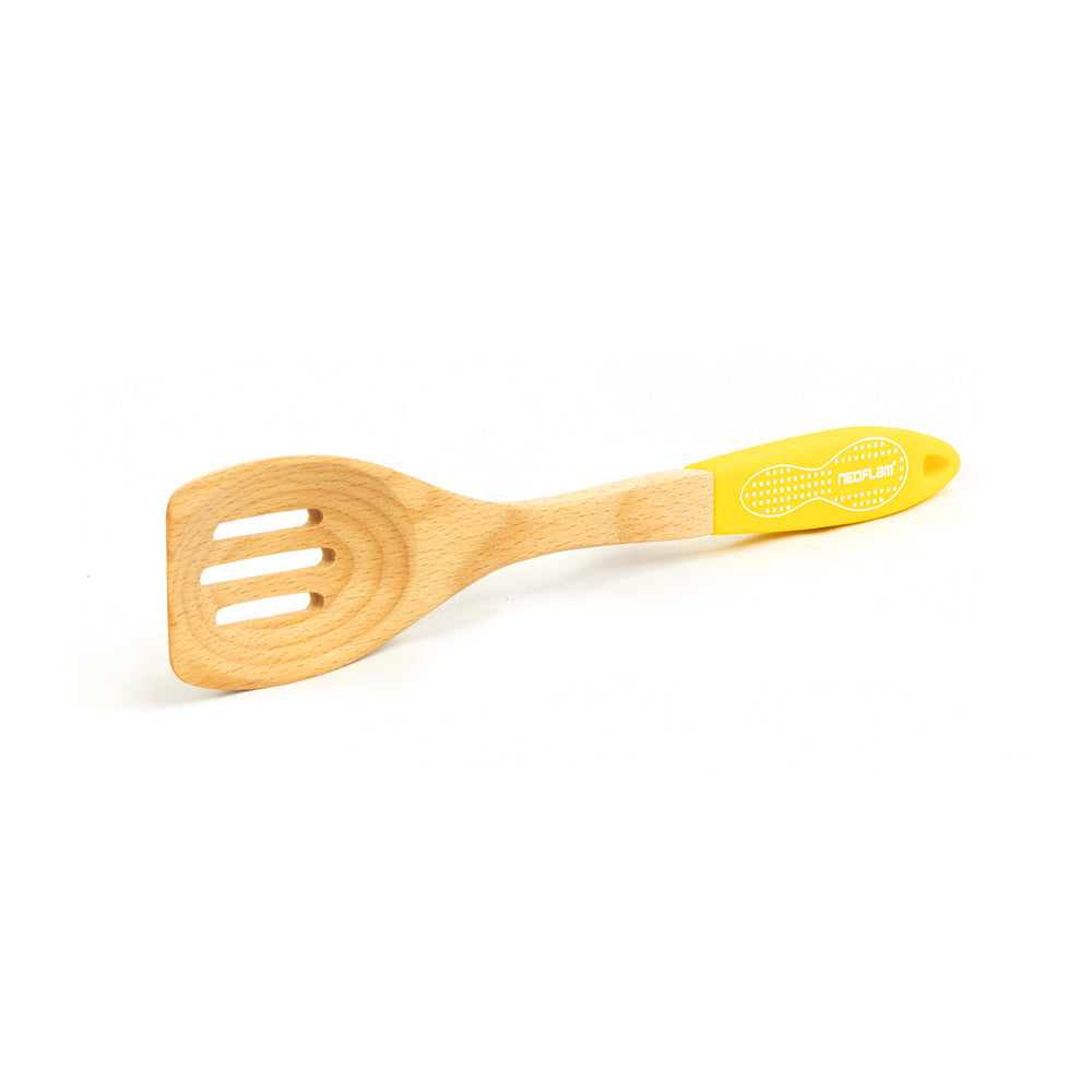 Neoflam Beechwood Slotted spatula with Yellow Silicon Handle