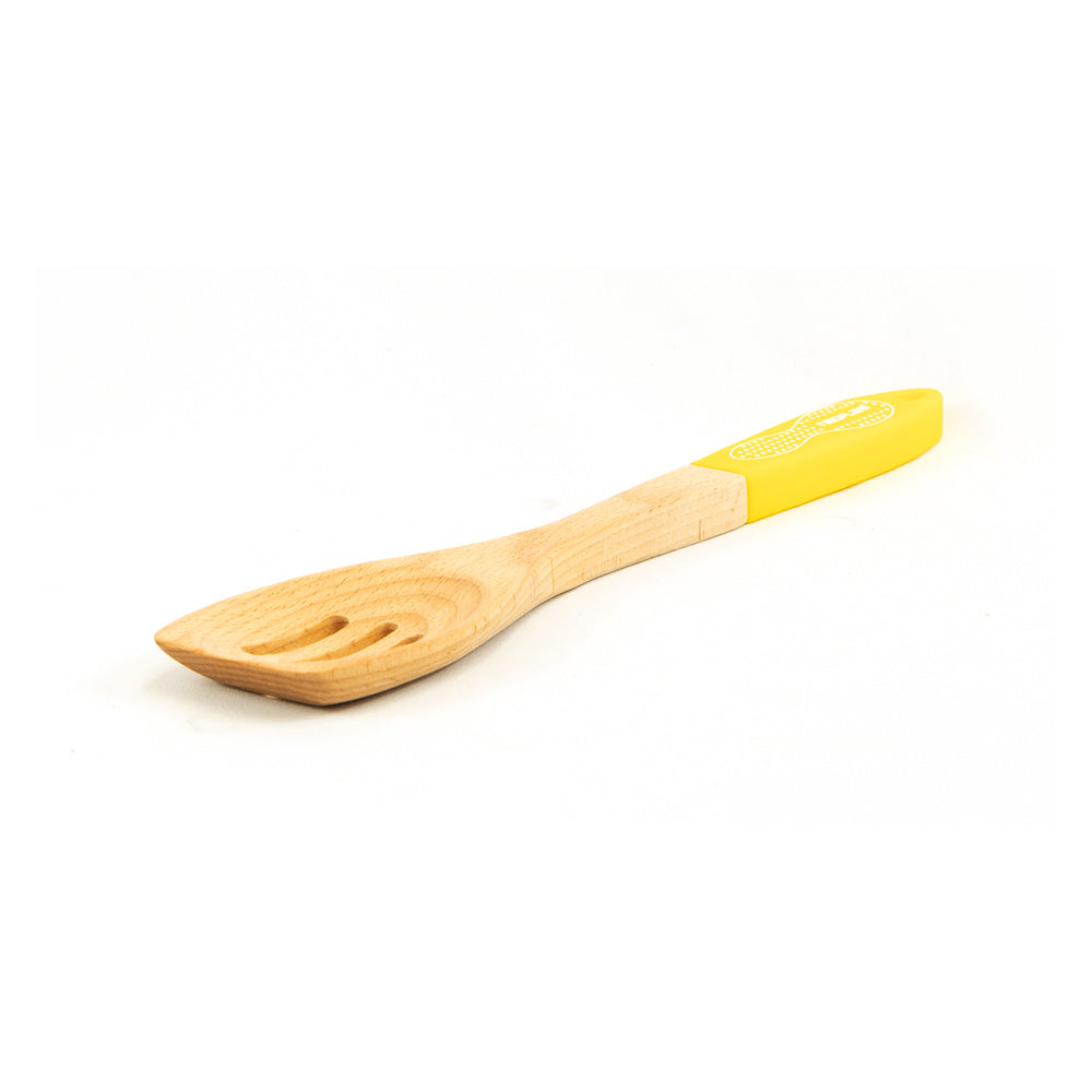 Neoflam Beechwood Slotted spatula with Yellow Silicon Handle