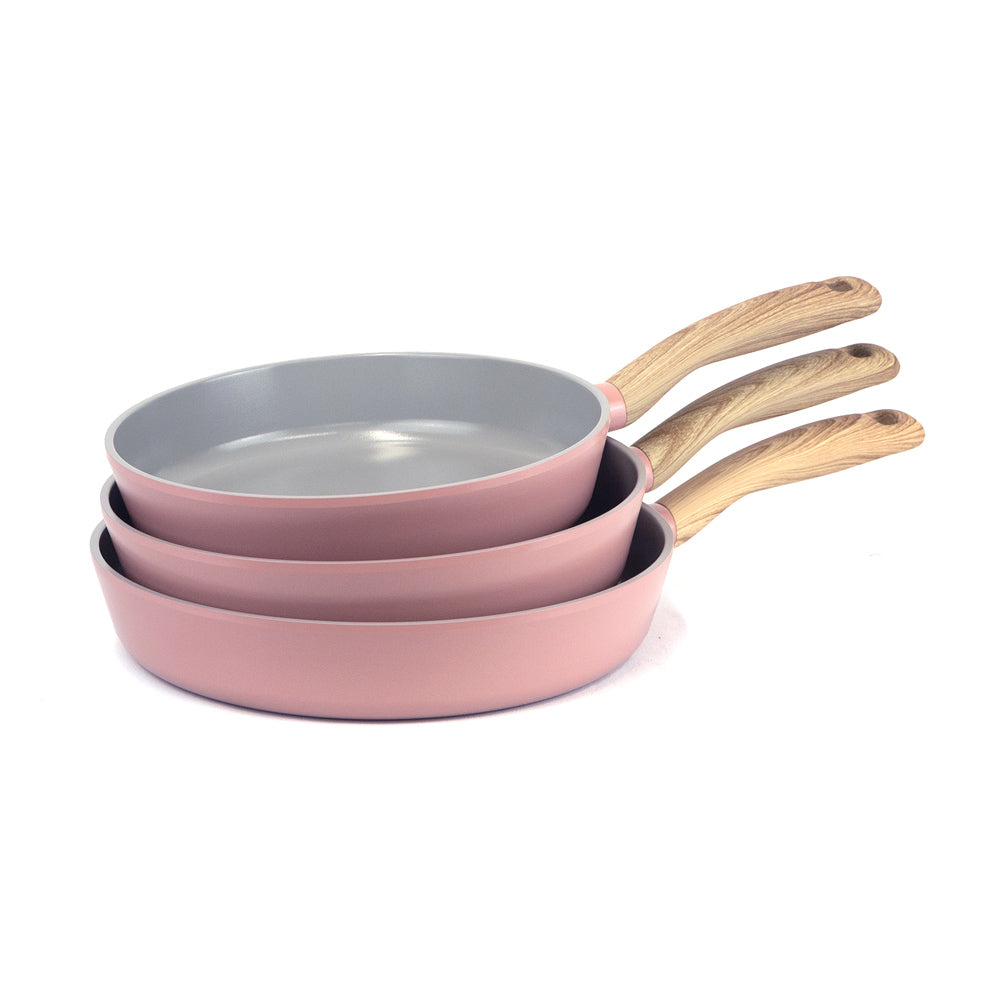 Neoflam Demer Pink Retro Induction Set - 24 and 28cm Fry pans and a 26cm Chef pan