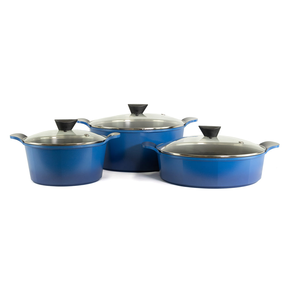 Neoflam Venn Blue Induction 3 Piece Set 24, 32cm Casserole and 32cm Low casserole