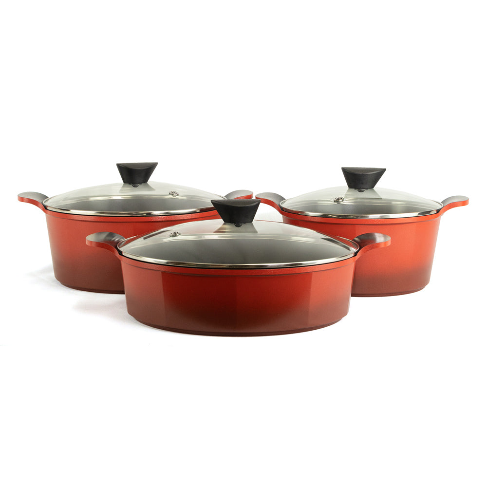 Neoflam Venn Red Induction set 3 Piece 24, 28cm Casserole and 28 Low Casserole