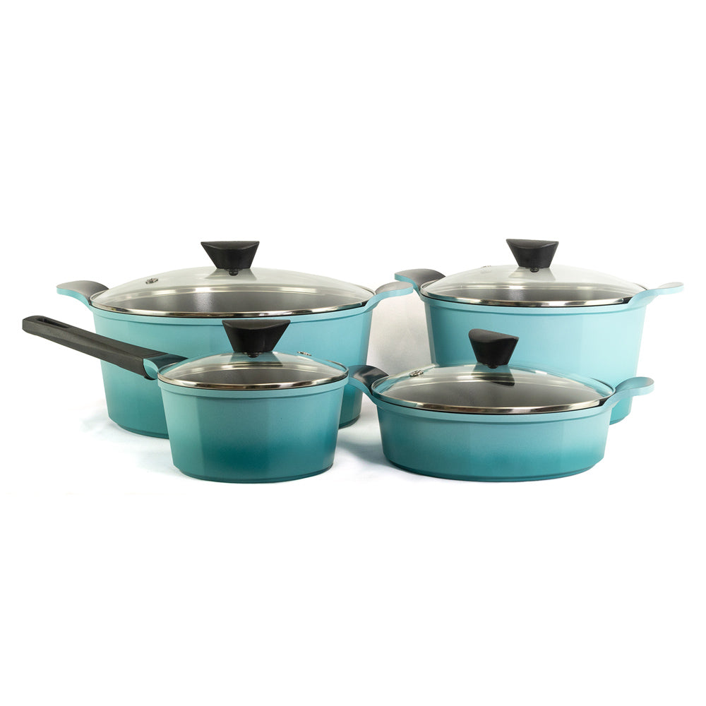 Neoflam Venn Turquoise Induction set 4 Piece 24cm low 26, 32cm Casserole and 18cm Saucepan