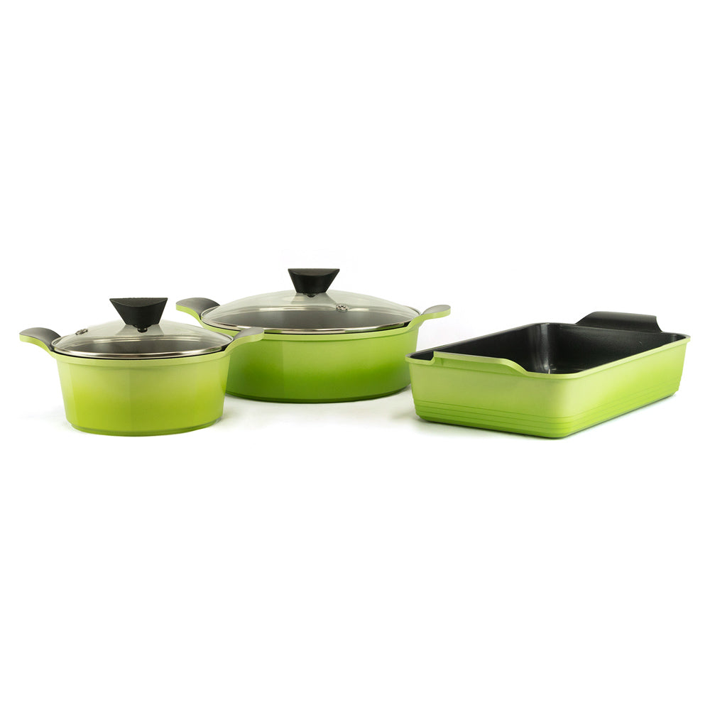 Neoflam Venn Green set 3 Piece 20cm, 28cm Low casserole and Medium roaster