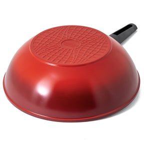 Neoflam Amie 30cm Induction Cookware Wok Pan Red with glass lid