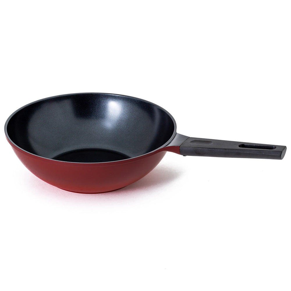 Neoflam Amie 30cm Induction Cookware Wok Pan Red with glass lid
