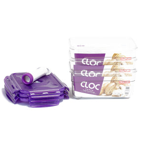 Neoflam CLOC Tritan Vacuum Seal Container 3 x 2.3L 4pc Set - Rectangle