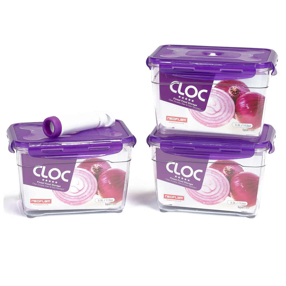 Neoflam CLOC Tritan Vacuum Seal Container 3 x 3.3L 4pc Set - Rectangle