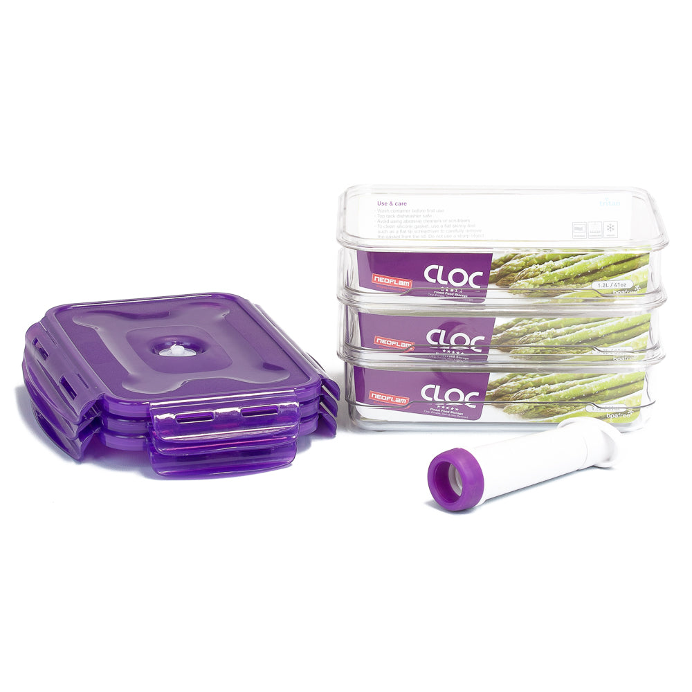 Neoflam CLOC Tritan Vacuum Seal Container small 3 x 1.2L pc + Pump