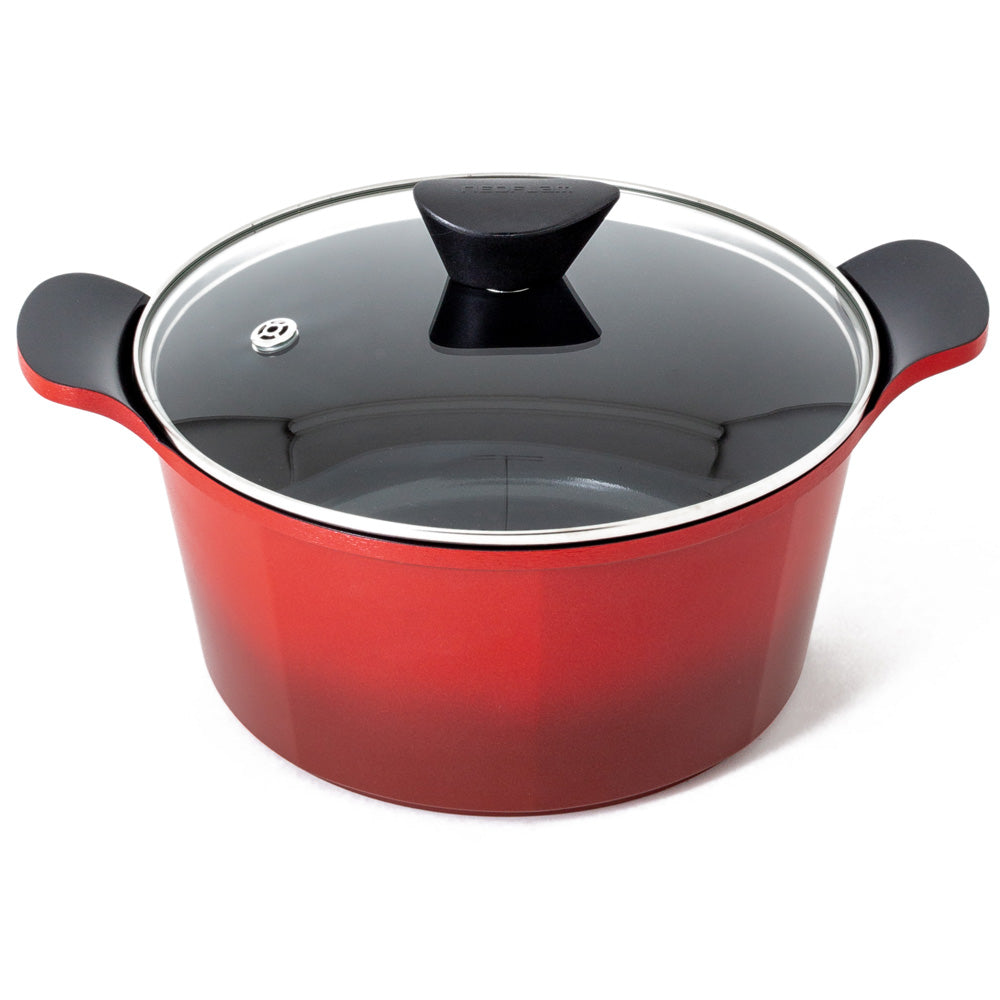 Neoflam Venn Red Induction set 5 Piece 24, 28cm Casserole, 28 ,32cm Low Casserole and Large Roaster