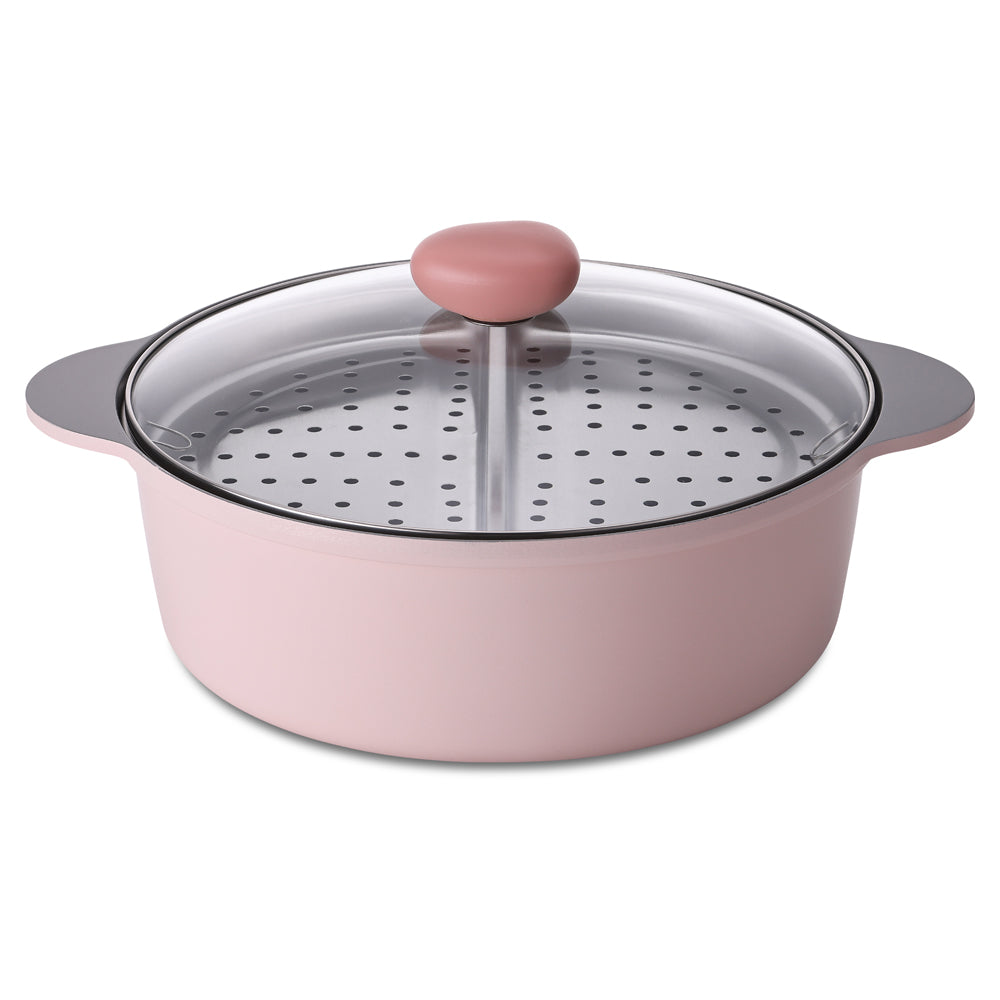 Neoflam Divided 30cm casserole 5.8L Induction with divided steamer Pink