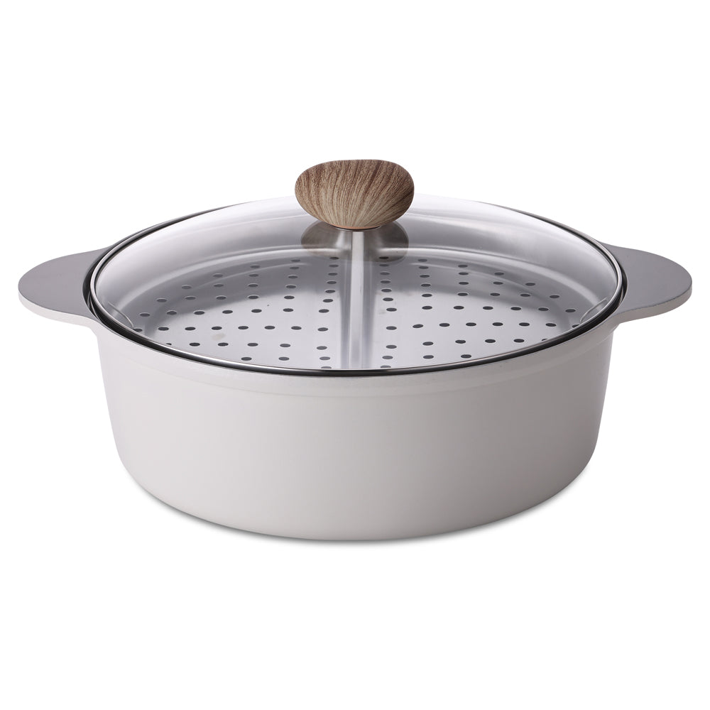 Neoflam Divided 30cm casserole 5.8L Induction with divided steamer White